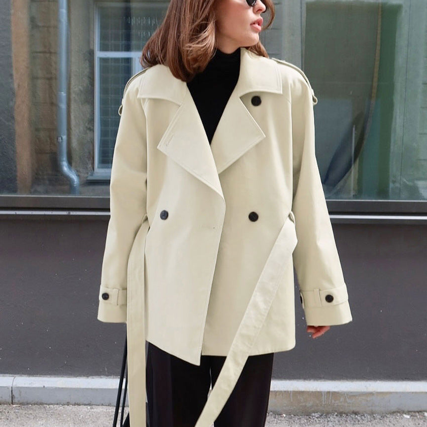 Women's belted lapel windbreaker jacket