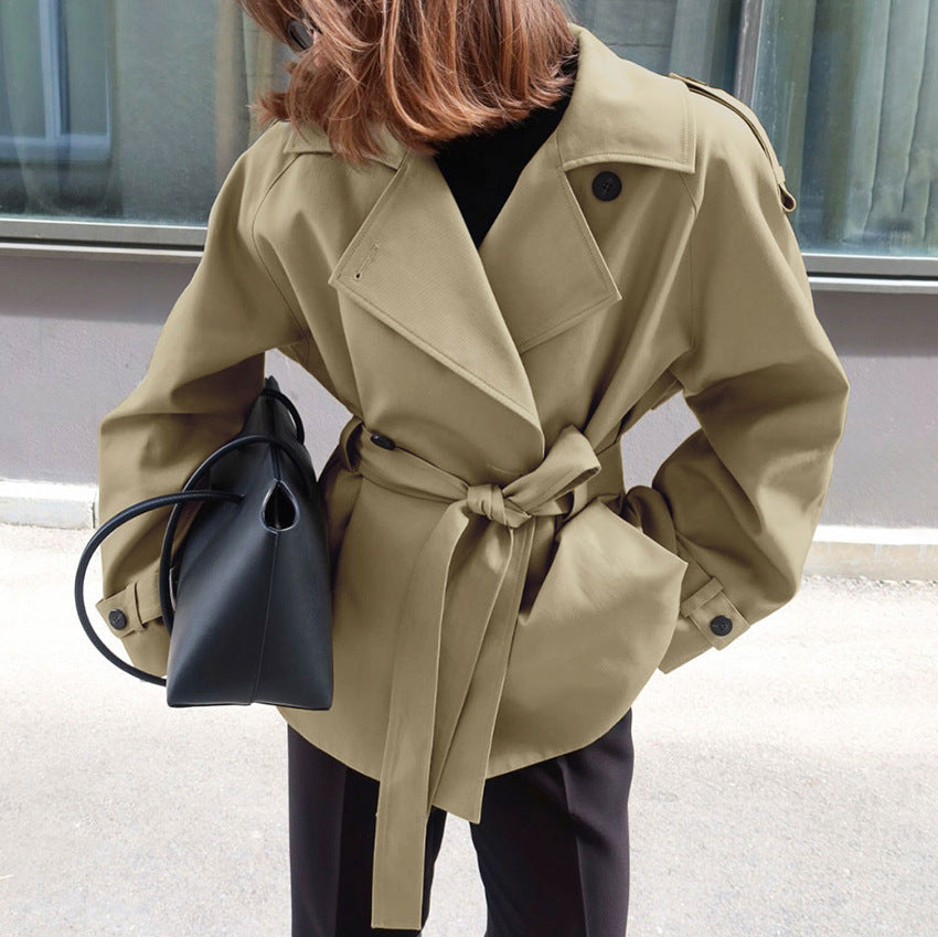 Women's belted lapel windbreaker jacket