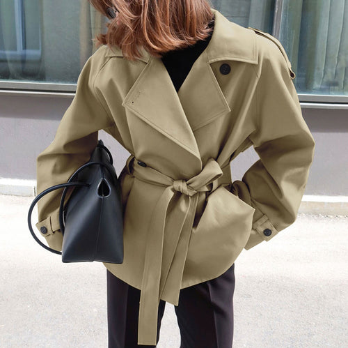 Women's belted lapel windbreaker jacket
