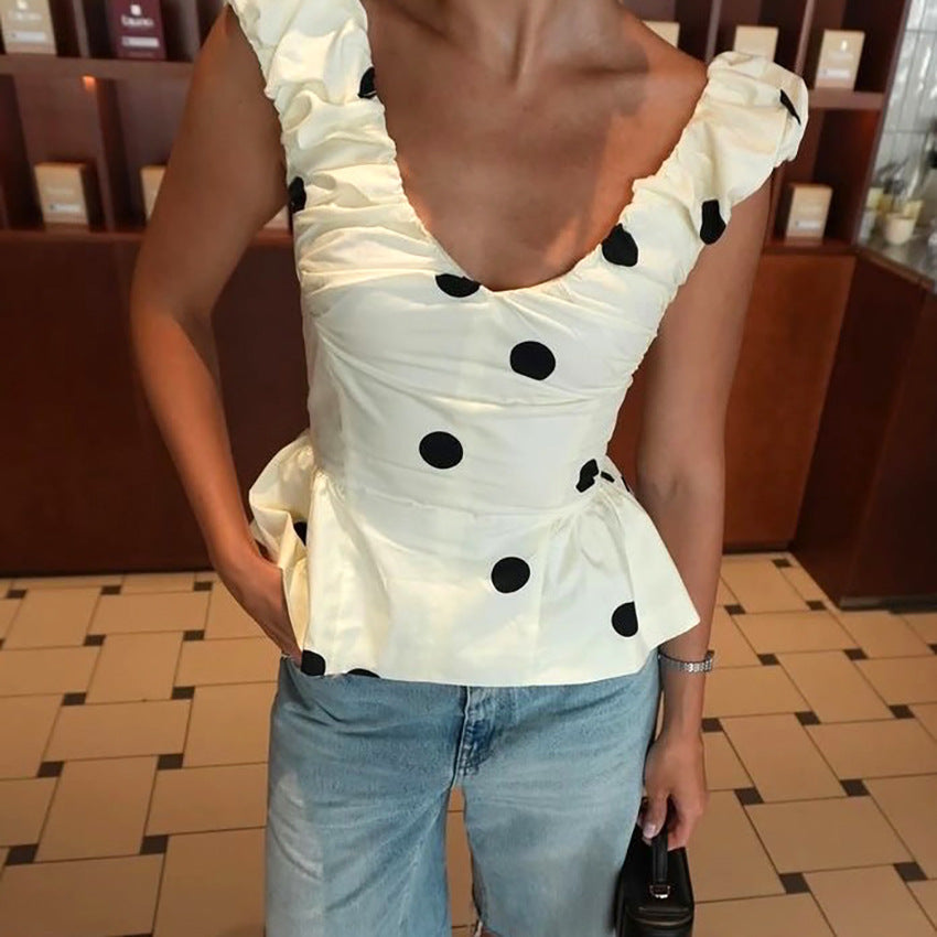 Women's Polka Dot Cotton Sleeveless Top - view 4