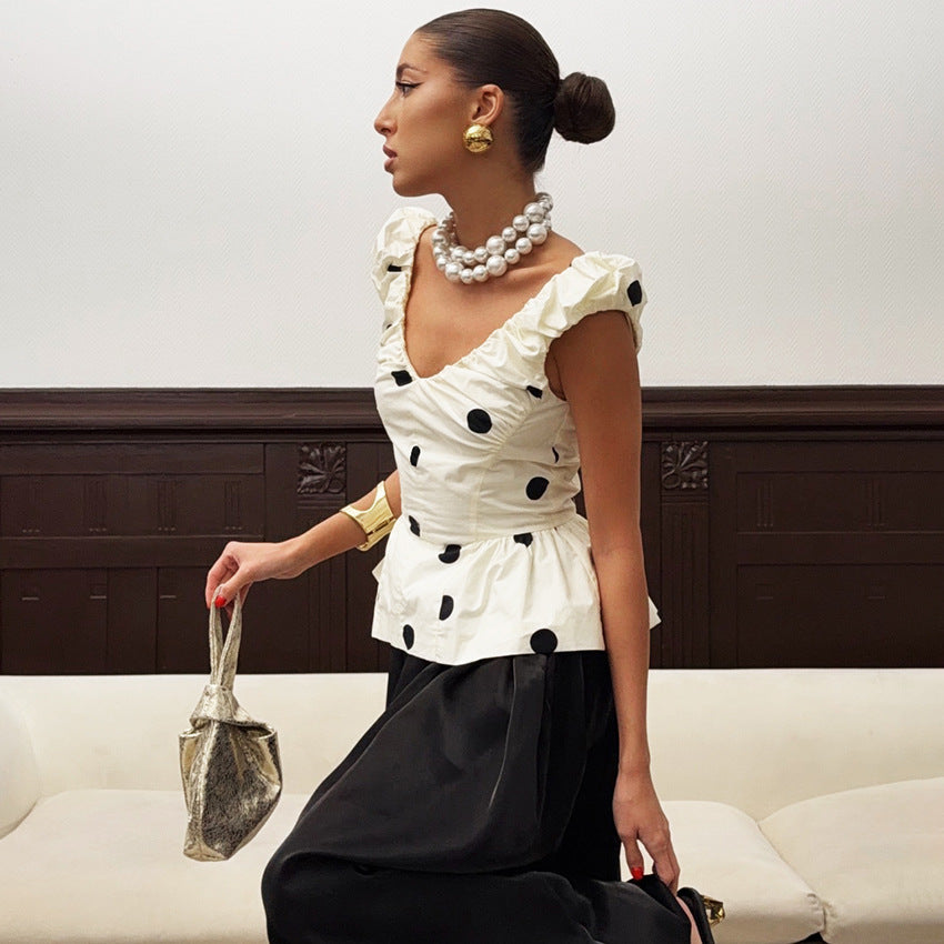 Women's Polka Dot Cotton Sleeveless Top - view 2
