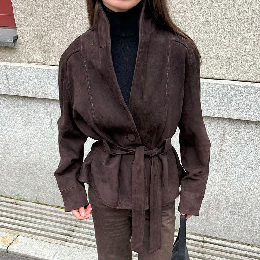 Women's faux suede long-sleeve jacket