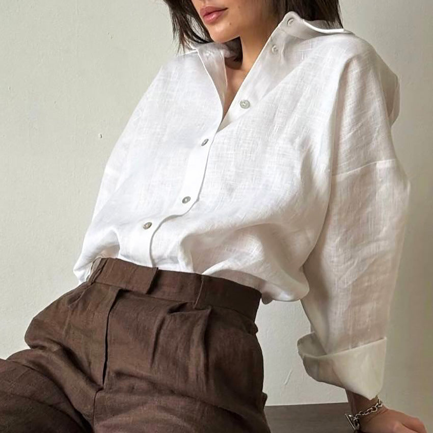 Women's 100% cotton long-sleeve button-up shirt