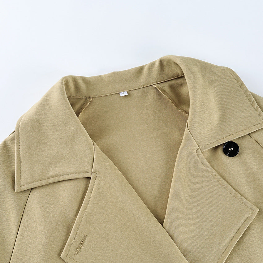 Women's belted lapel windbreaker jacket