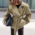 Women's belted lapel windbreaker jacket